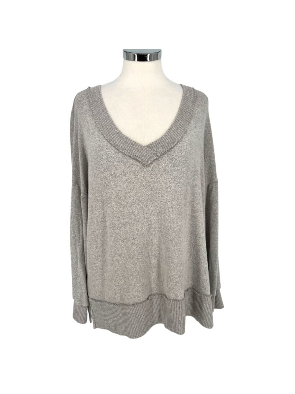 Altar'd State Gray Oversized V-Neck Knit Pullover Size Small Loungewear Cozycore
